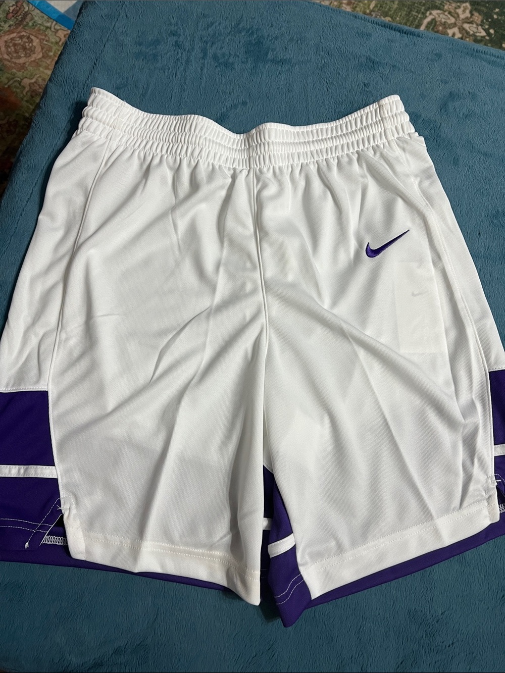 Nike Men’s White Athletic Shorts with Purple Trim